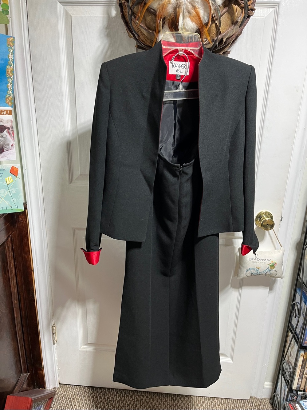 Black with Red satin Accent Trim formal skirt set